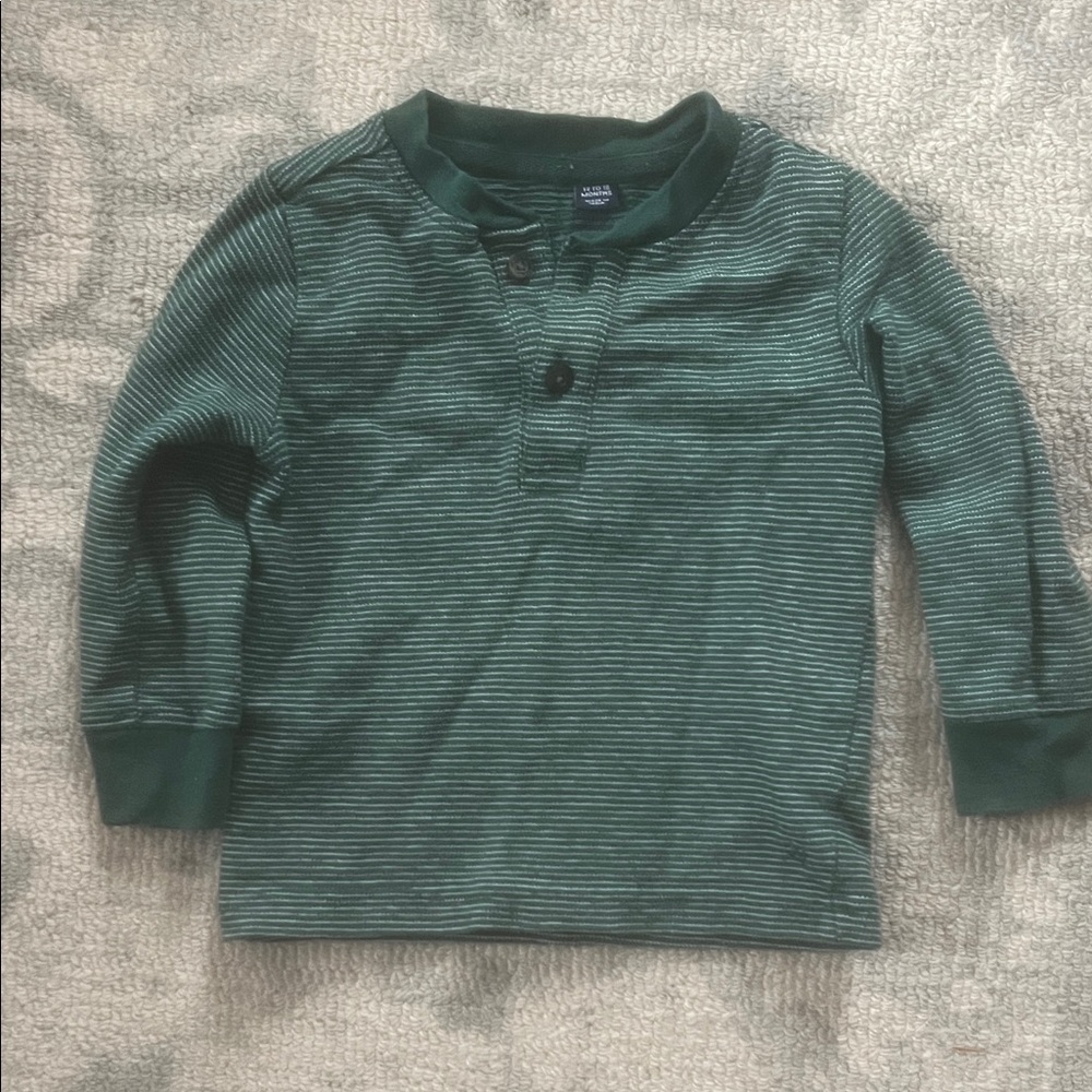 Janie and Jack Dark Green Striped Henley Long Sleeve Tee